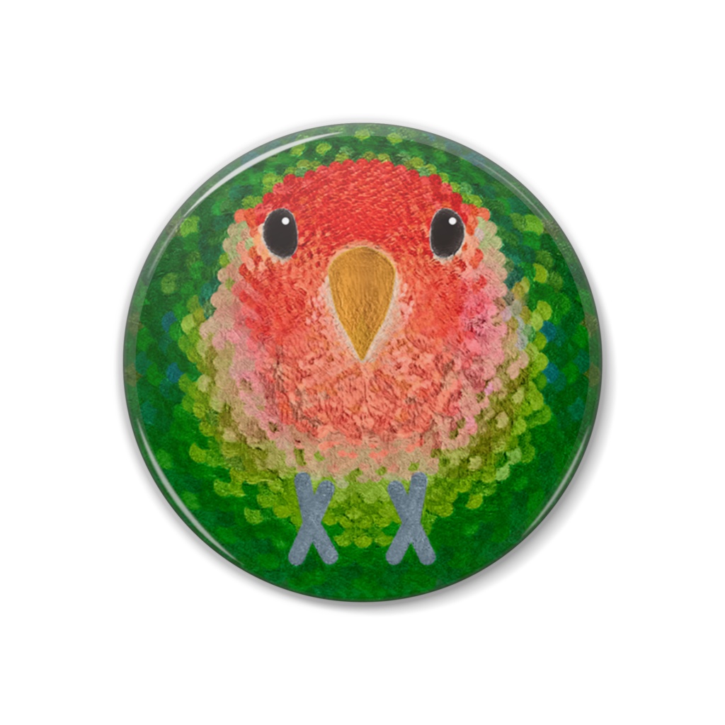コザクラインコ、ノーマル、オス【まるい鳥の缶バッチ】