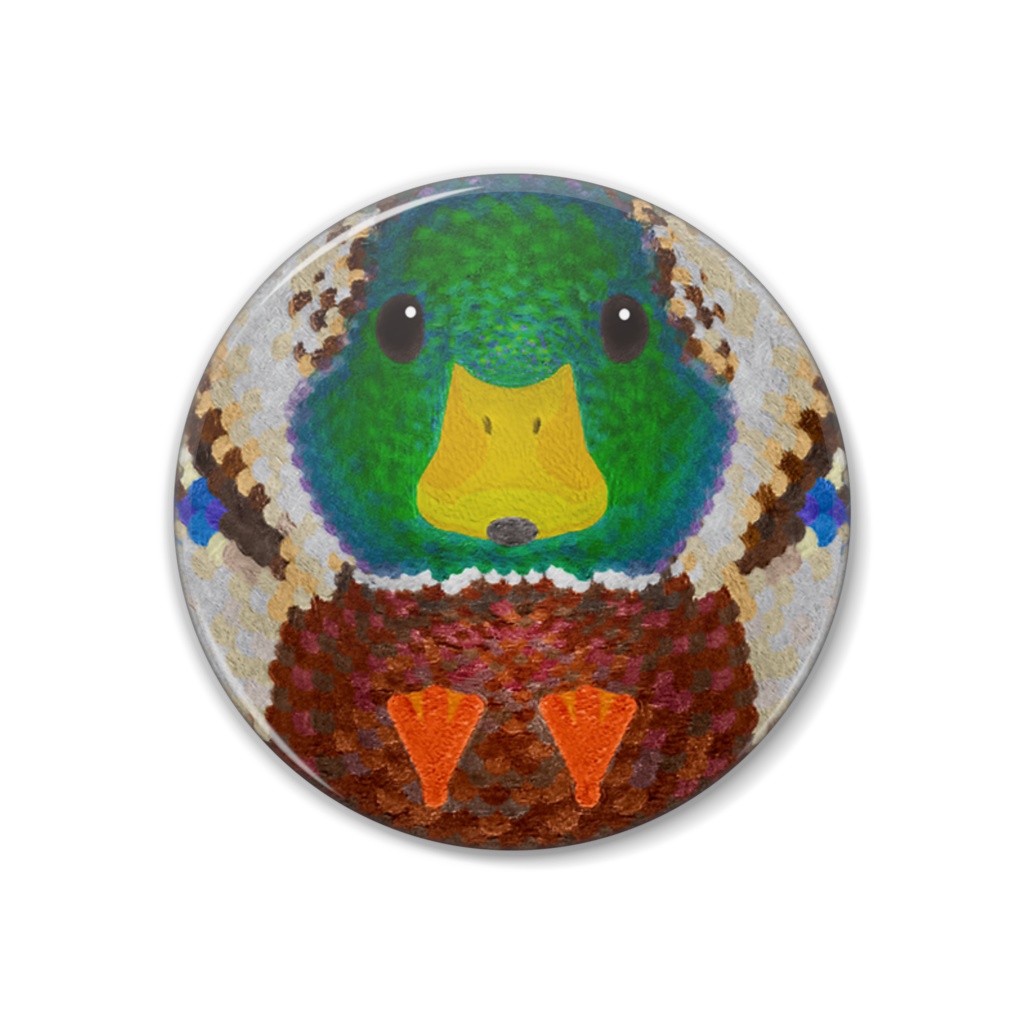 マガモ、オス、繁殖羽【まるい鳥の缶バッチ】