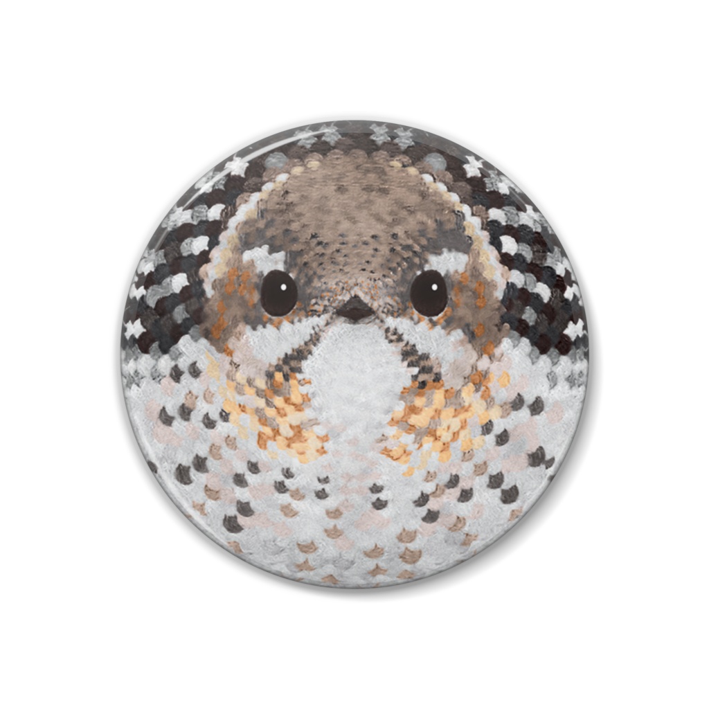 コゲラ、メス、足なし【フェルト風なまるい鳥の缶バッチ】