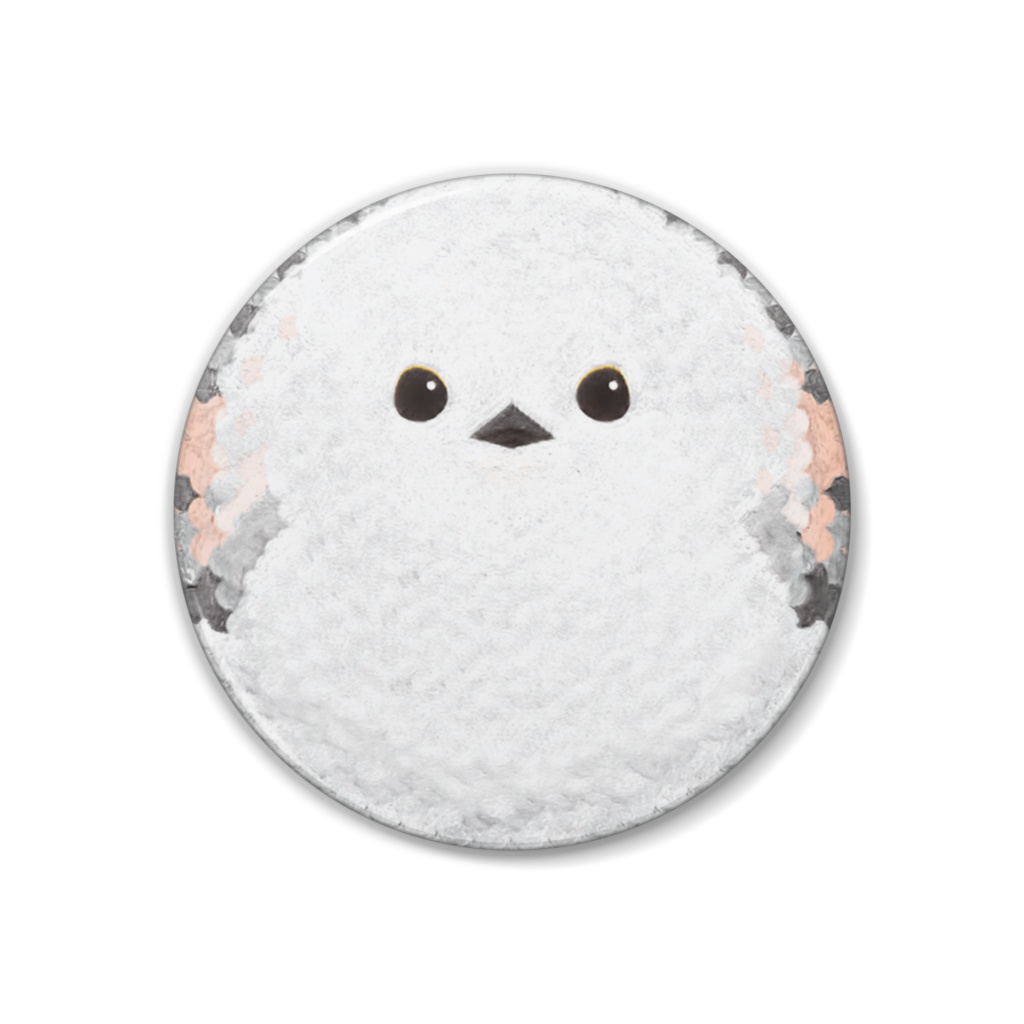 シマエナガ、足なし【フェルト風な野鳥の缶バッチ】