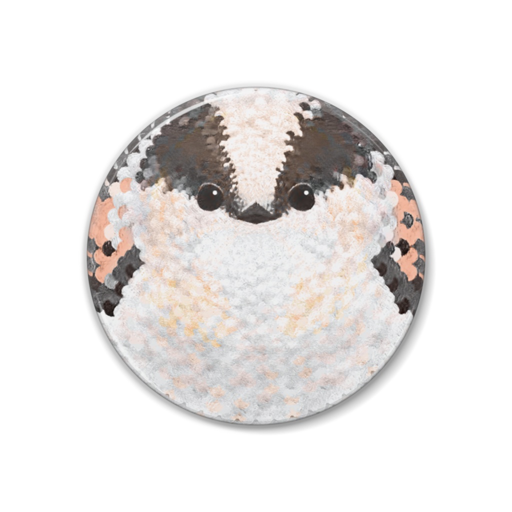 エナガ、足なし【フェルト風な鳥の缶バッチ】