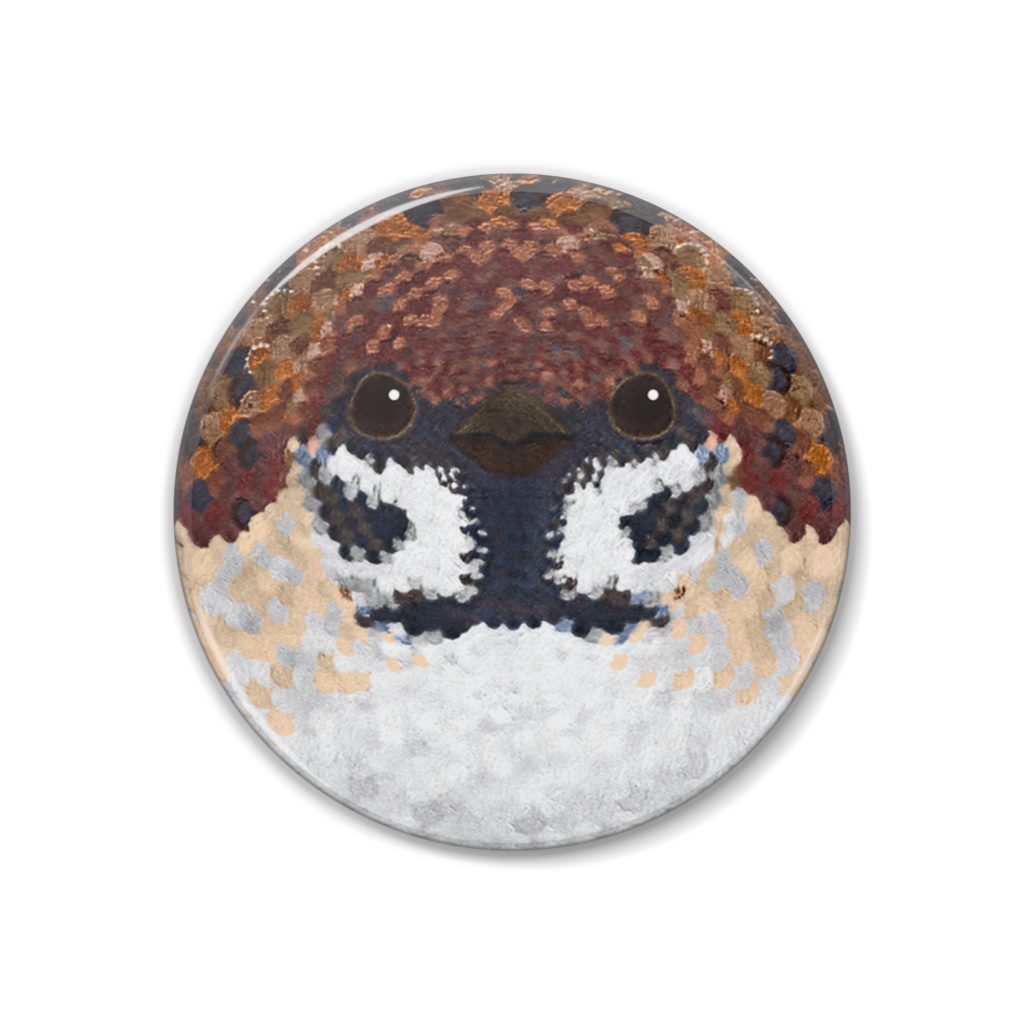 スズメ、足なし【野鳥フェルト風の缶バッチ】