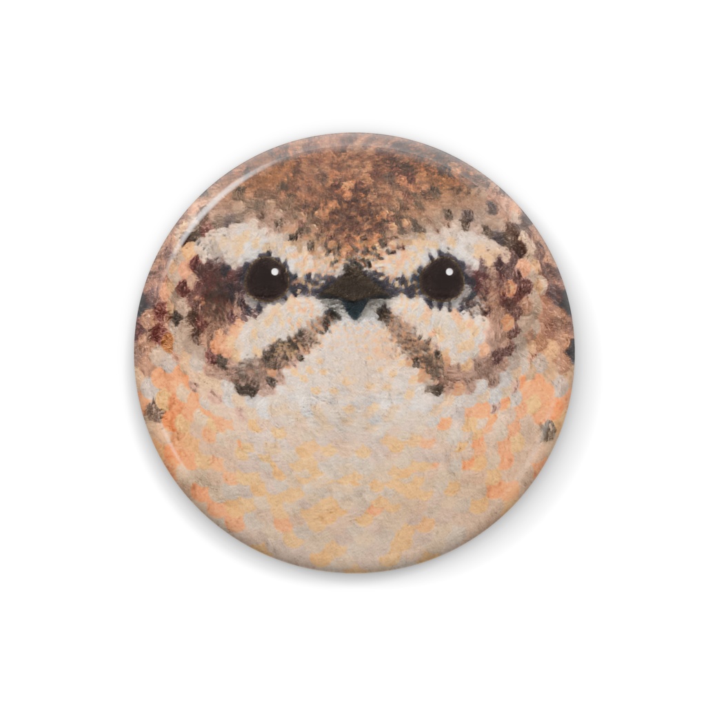 ホオジロ、メス【野鳥のフェルト風な缶バッチ】