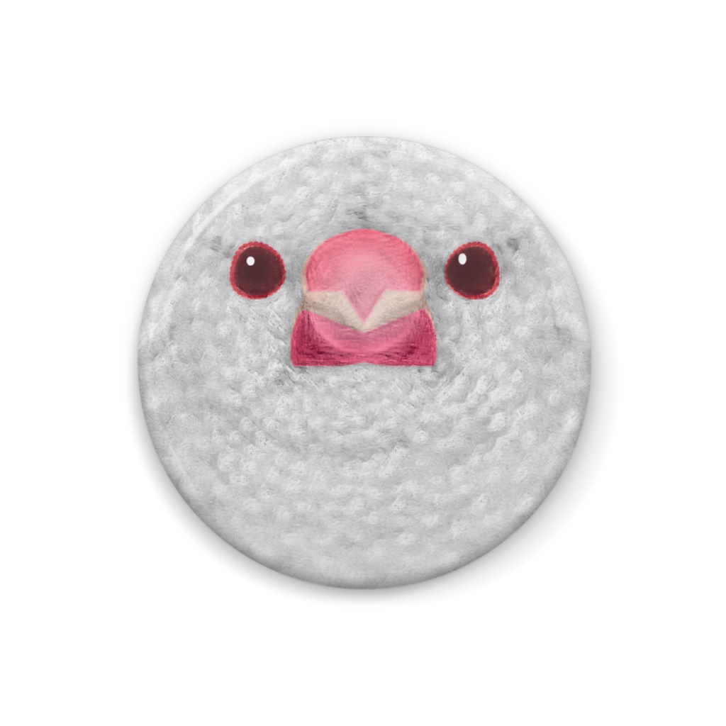 ブンチョウ、アルビノ、オス【鳥のフェルト風な缶バッチ】