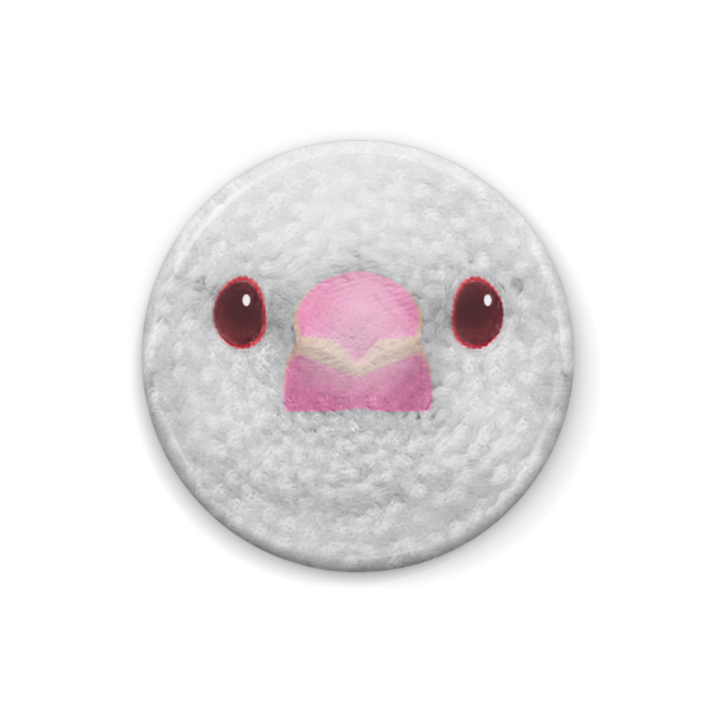ブンチョウ、アルビノ、メス【文鳥の顔の缶バッチ】