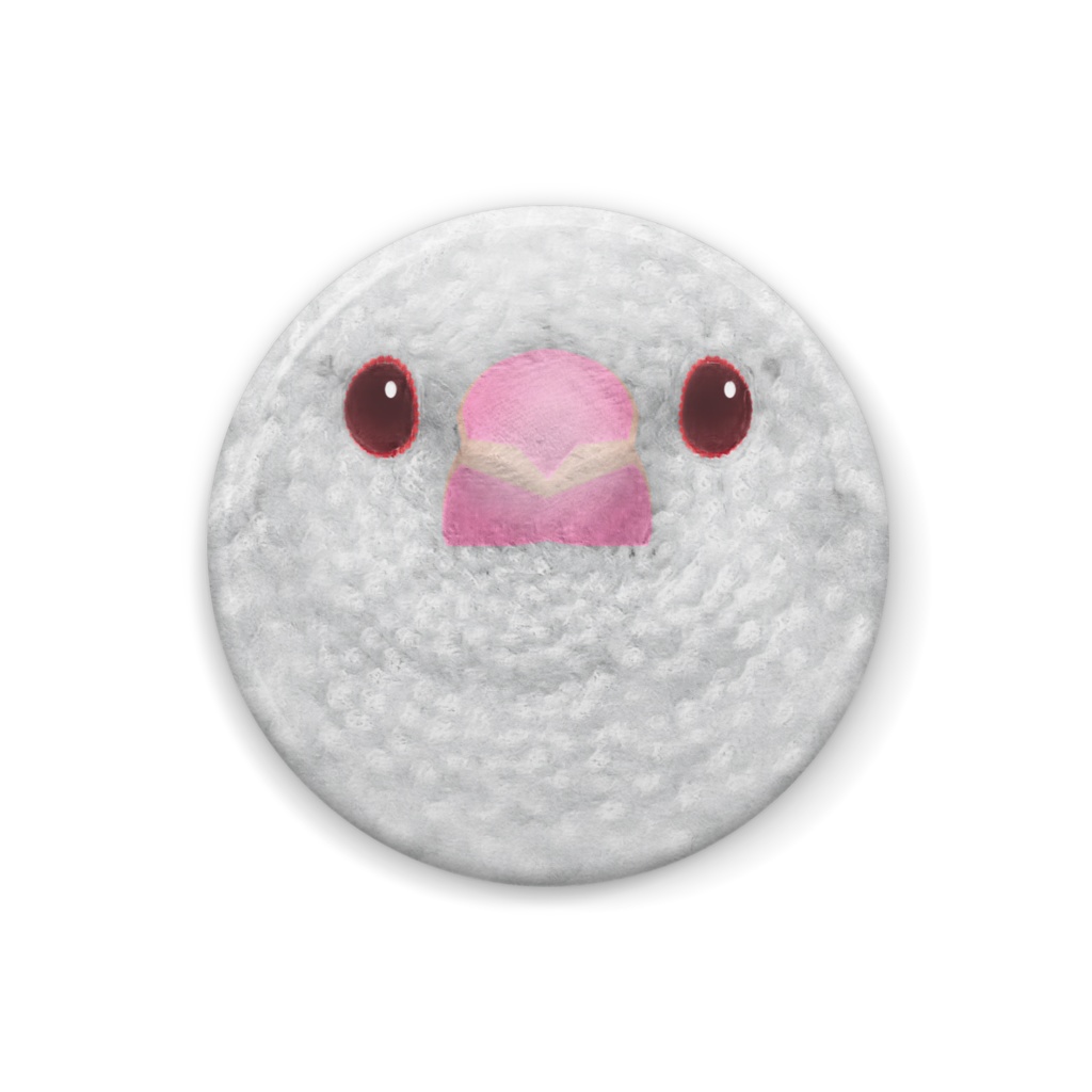 ブンチョウ、アルビノ、メス【鳥のフェルト風な缶バッチ】