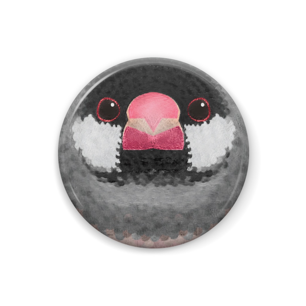 ブンチョウ、ノーマル、オス、足なし【フェルト風まるい鳥の缶バッチ】