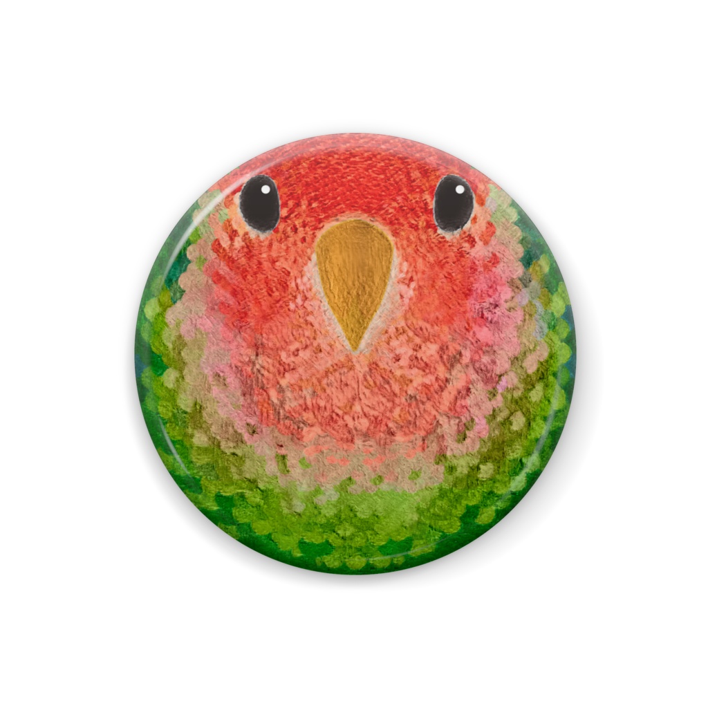 コザクラインコ、ノーマル、オス【フェルト風まるい鳥の缶バッチ】