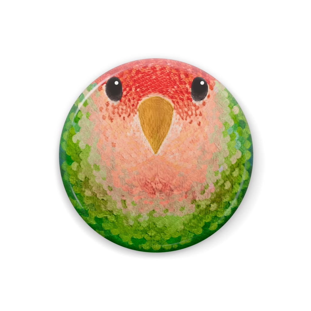 コザクラインコ、メス、ノーマル【フェルト風まるい鳥の缶バッチ】MDL.Ruri