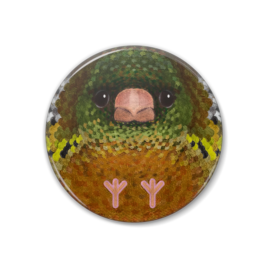 カワラヒワ、オス【まるい鳥の缶バッチ】