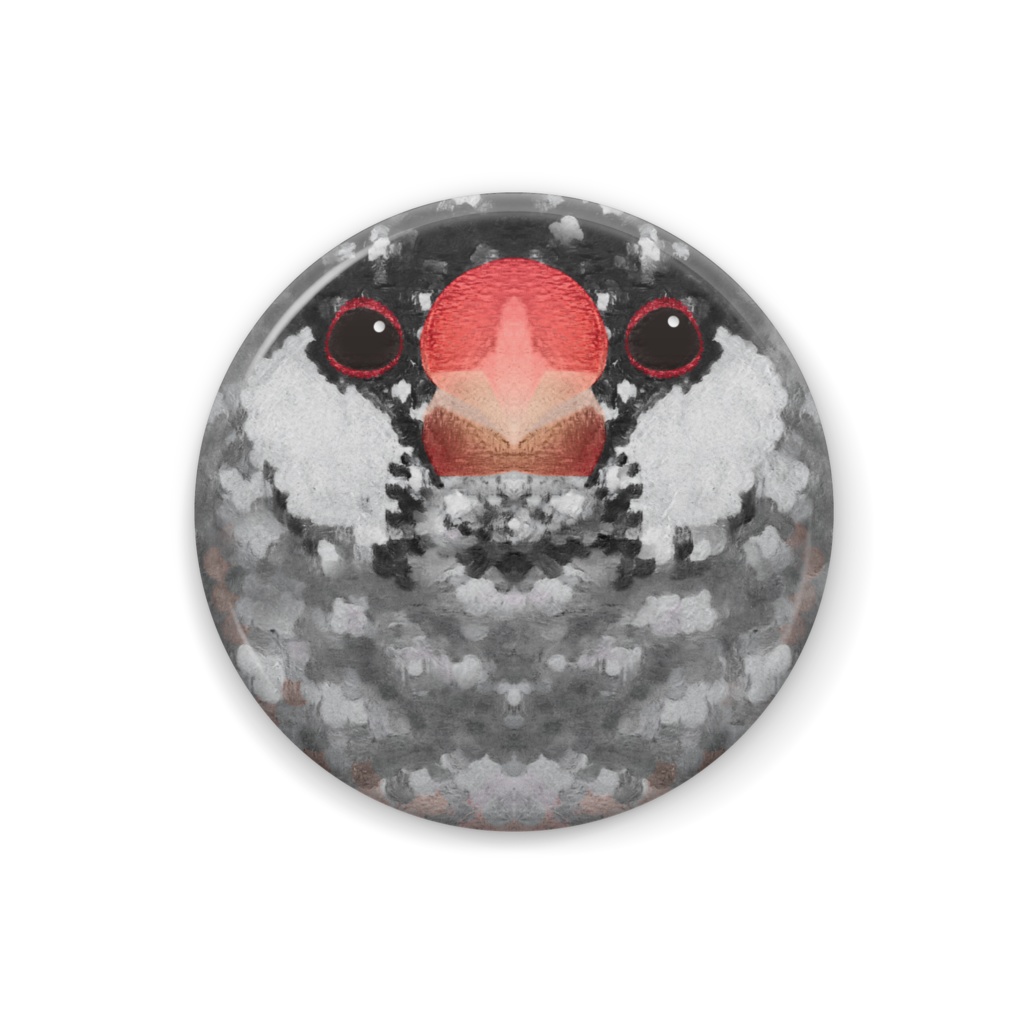 ごま塩文鳥、オス【まるい鳥の缶バッチ】