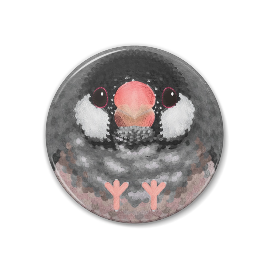 桜文鳥、メス【まるい鳥の缶バッチ】