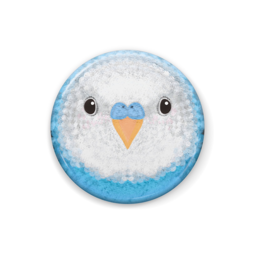 セキセイインコ、オパーリン、ブルー、オス【まるい鳥の缶バッチ】