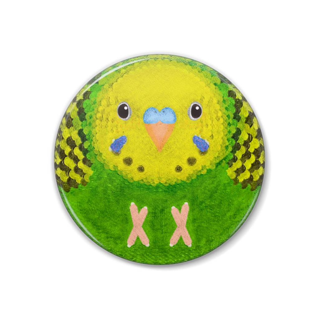 セキセイインコ、オパーリン、グリーン、オス【まるい鳥の缶バッチ】