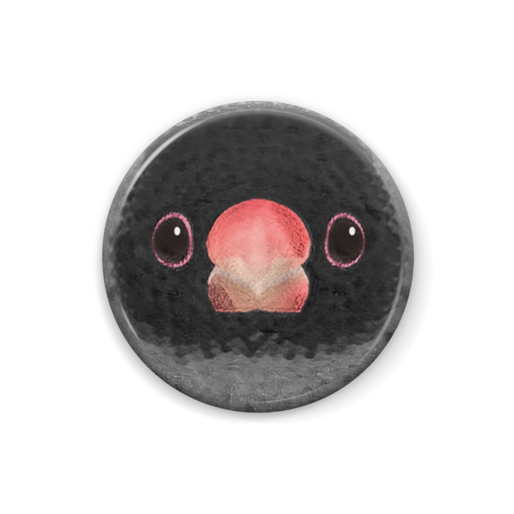 カオグロ文鳥、メス【まるい鳥の顔の缶バッチ】