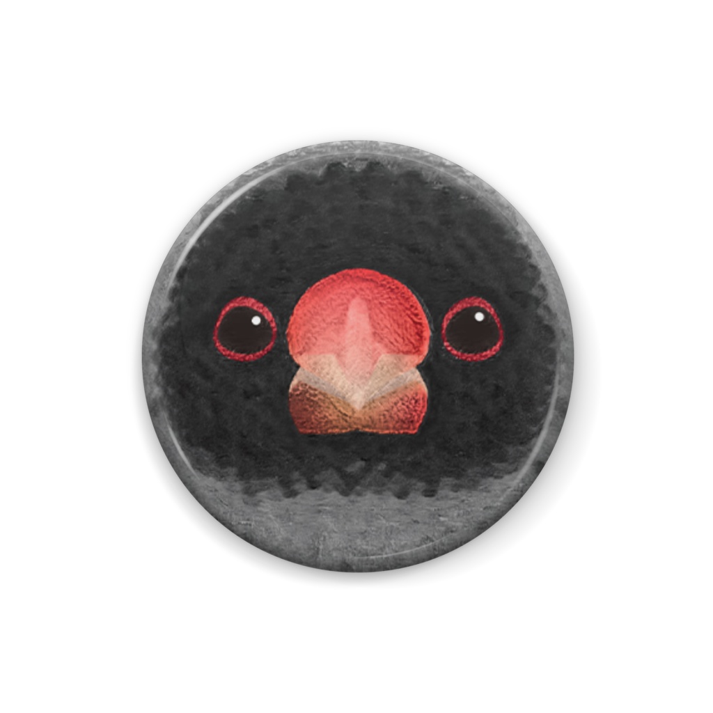 カオグロ文鳥、オス【まるい鳥の顔の缶バッチ】