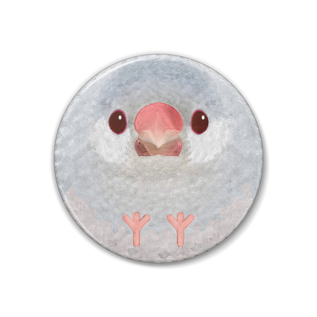 文鳥、シルバーイノ、メス【まるい鳥の缶バッチ】