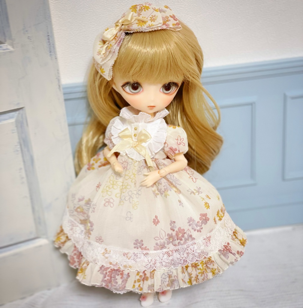 ハルモニアブルーム * お洋服 *シフォンワンピースセット *サーモンピンク Harmoniabloom
