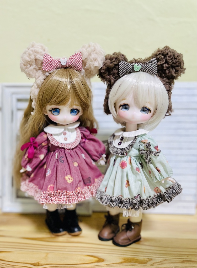 1/8ドール * ハルモニアブルーム * ボニーバニー6 ☆クッキーくま柄ワンピース ＆ くまみみカチューシャ