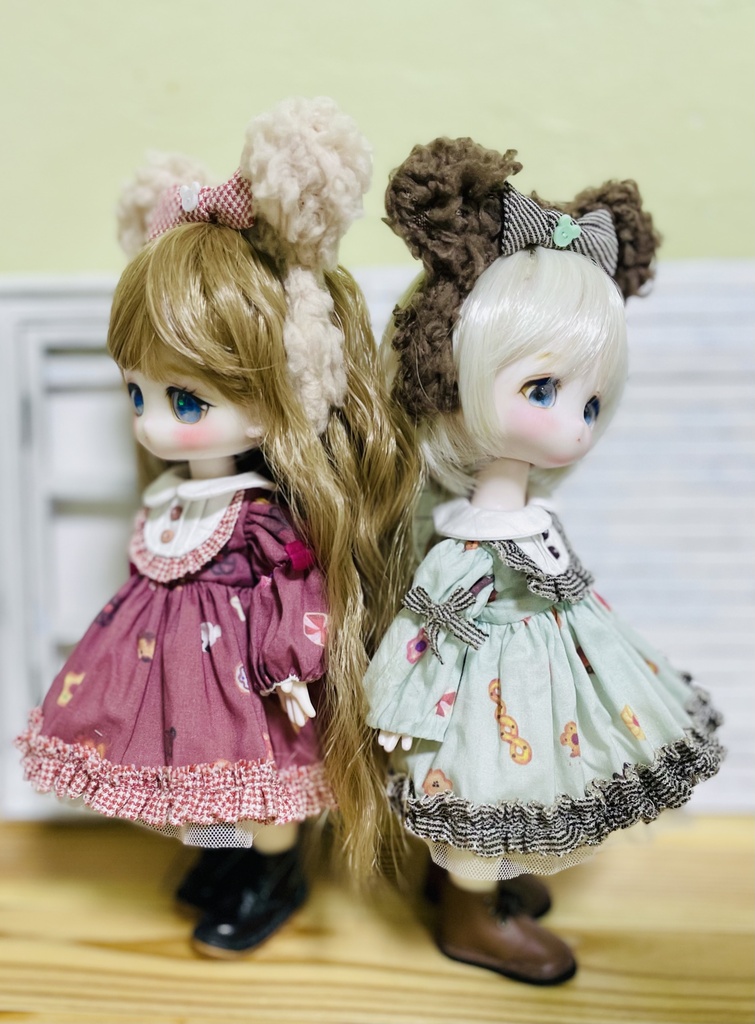 1/8ドール * ハルモニアブルーム * ボニーバニー6 ☆クッキーくま柄ワンピース & くまみみカチューシャ