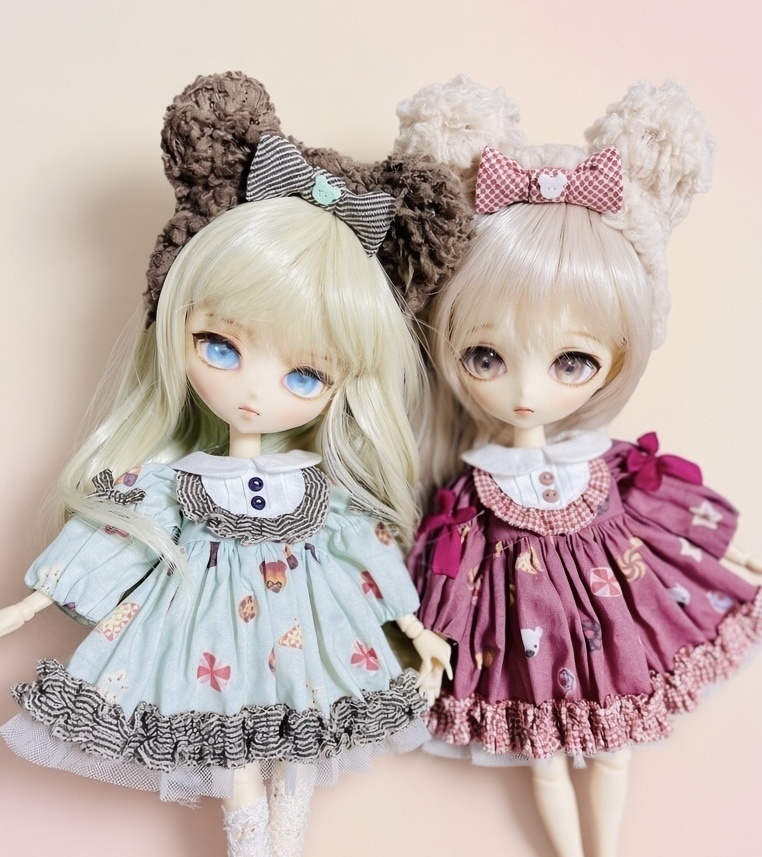 1/8ドール * ハルモニアブルーム * ボニーバニー6 ☆クッキーくま柄ワンピース & くまみみカチューシャ
