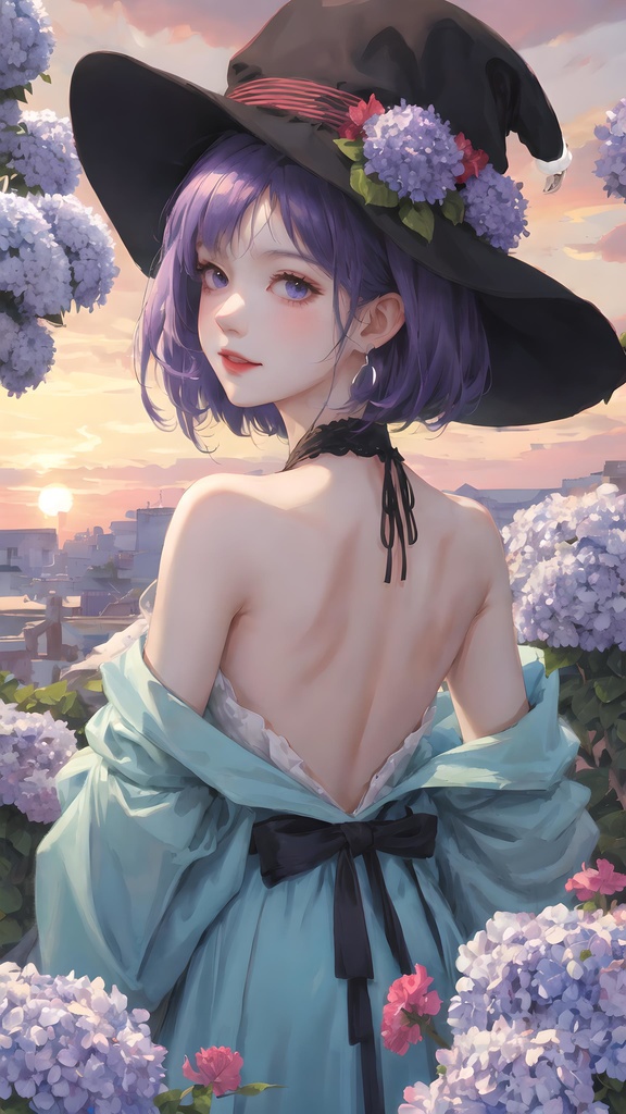 紫髪のストラップレスの女の子素材