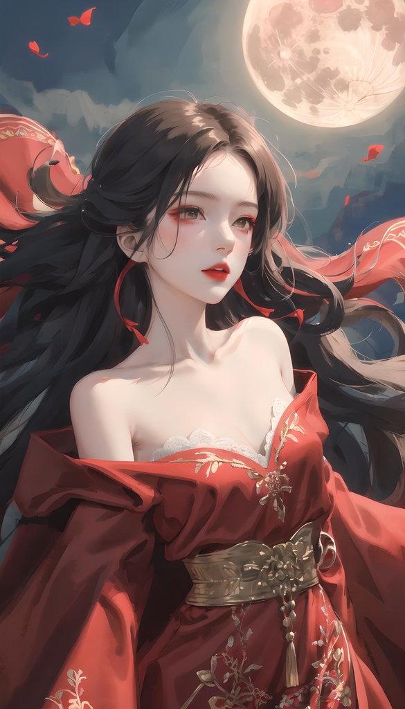 中国風シャツ赤い女の子素材