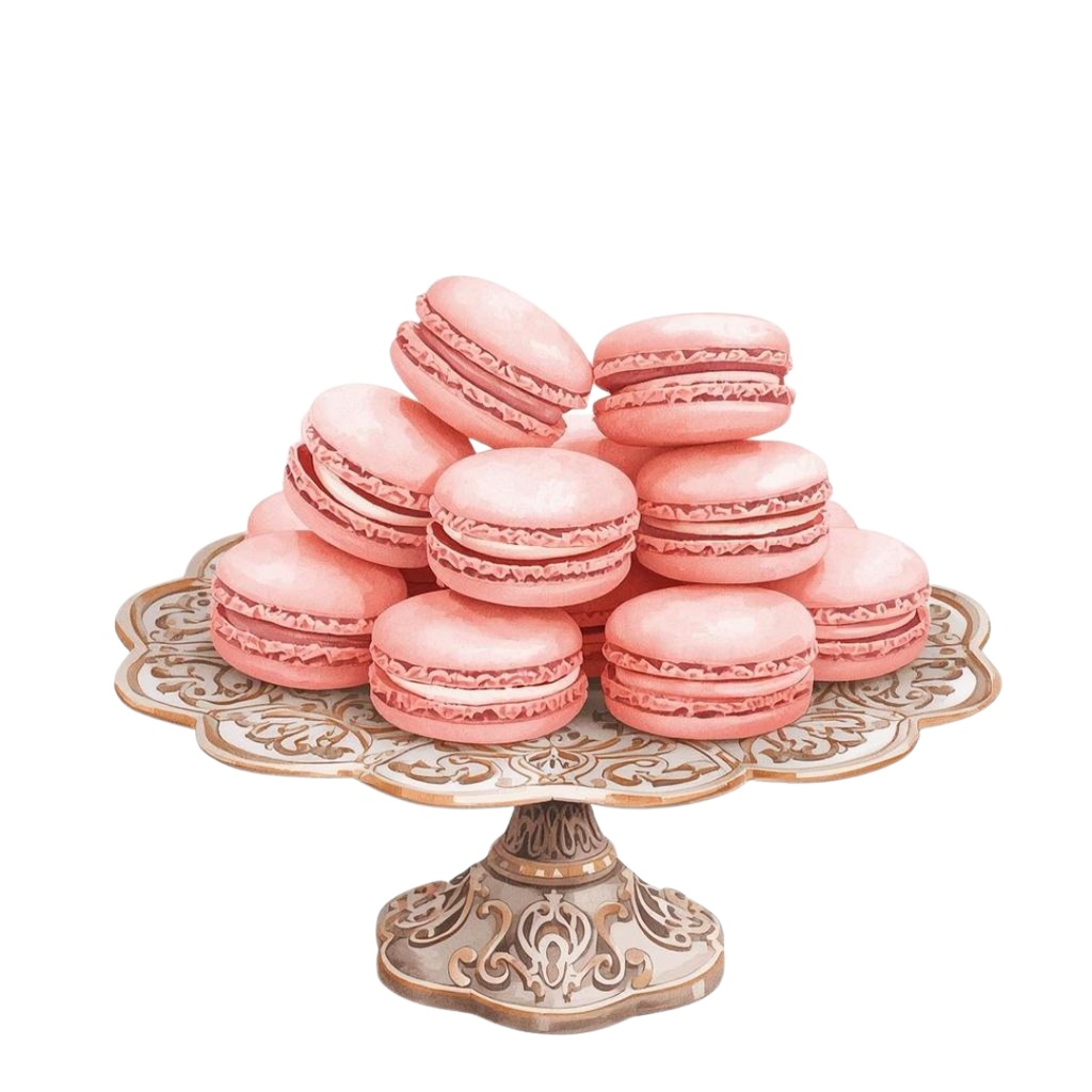 水彩ピンクのアンティーク・ティータイム クリップアート15点セット|PNG背景透過