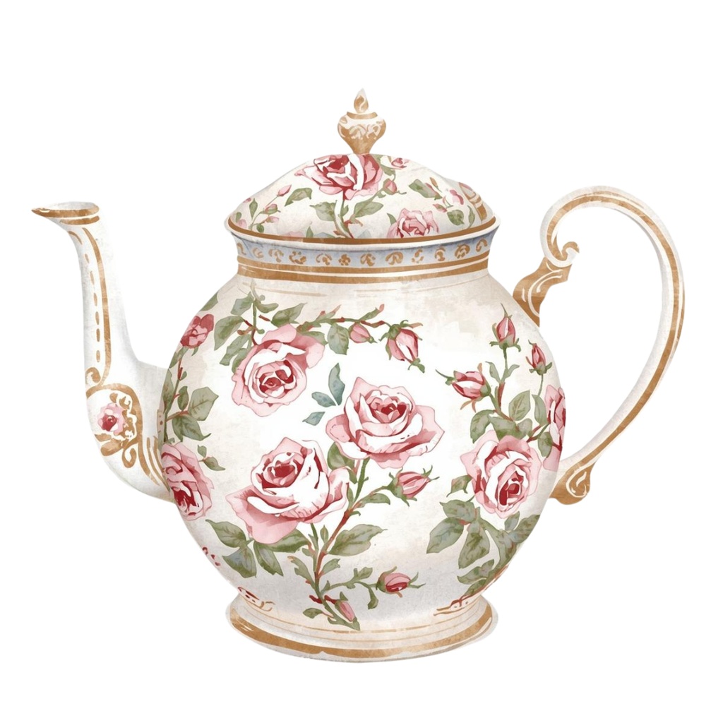 水彩ピンクのアンティーク・ティータイム クリップアート15点セット|PNG背景透過