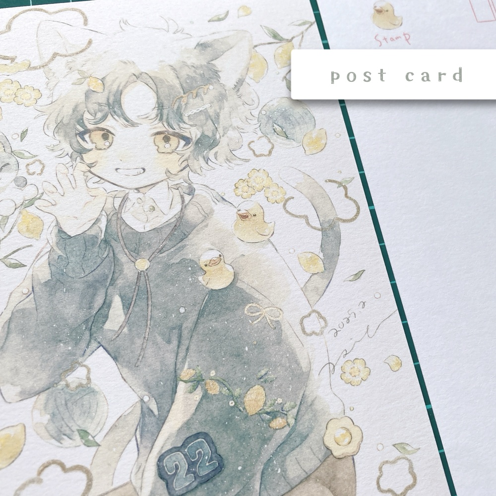 ポストカード【ねことレモン】