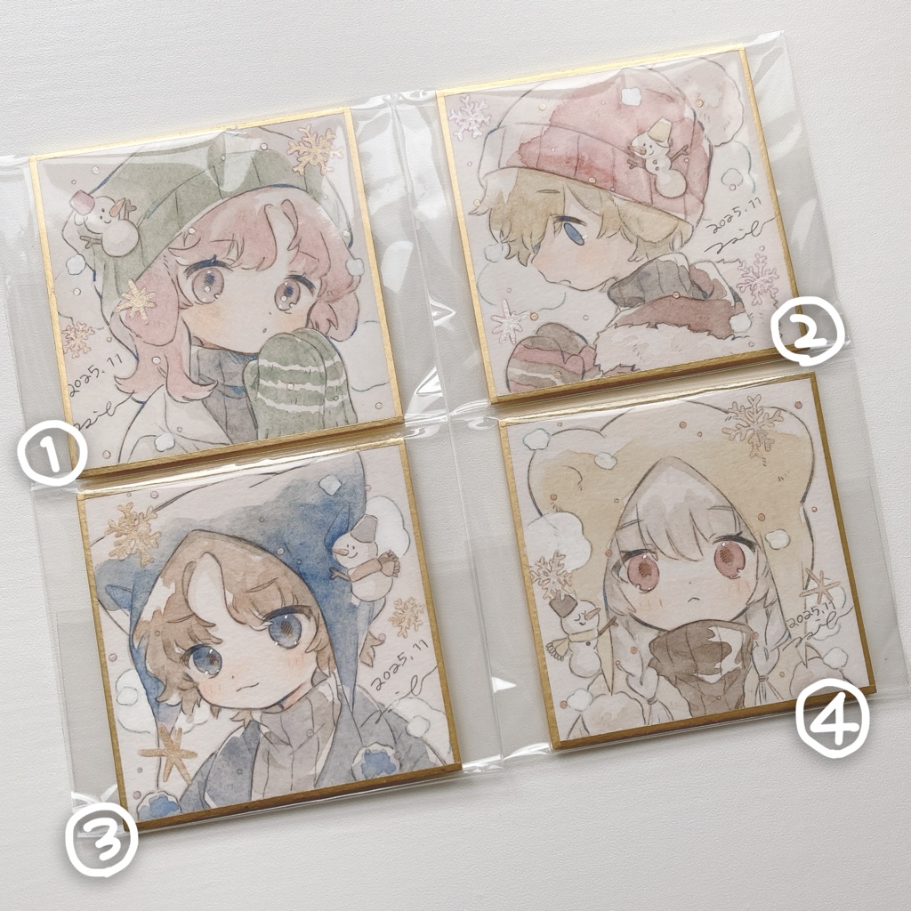 ミニ色紙【雪だるま】①~④
