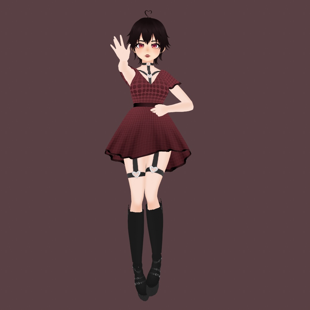 Vroid Polka Dot Dress and Harness Outfit Set