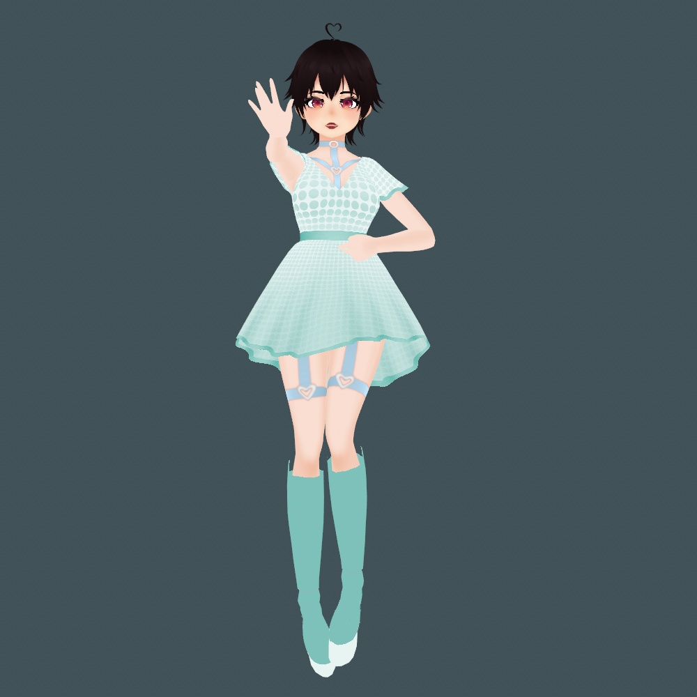 Vroid Polka Dot Dress and Harness Outfit Set