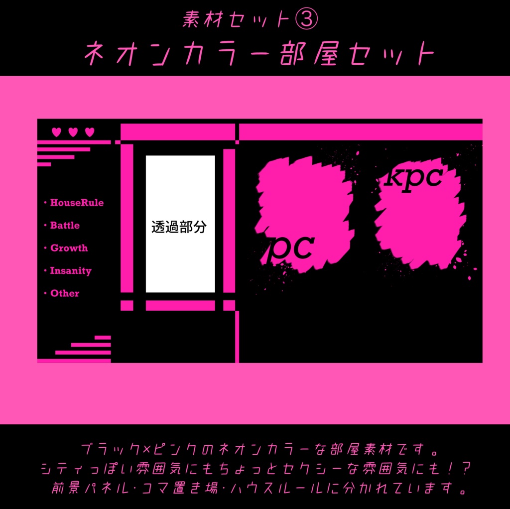 【CoC・TRPG素材】置くだけでパッと使える部屋パネル素材セット【ココフォリア用】