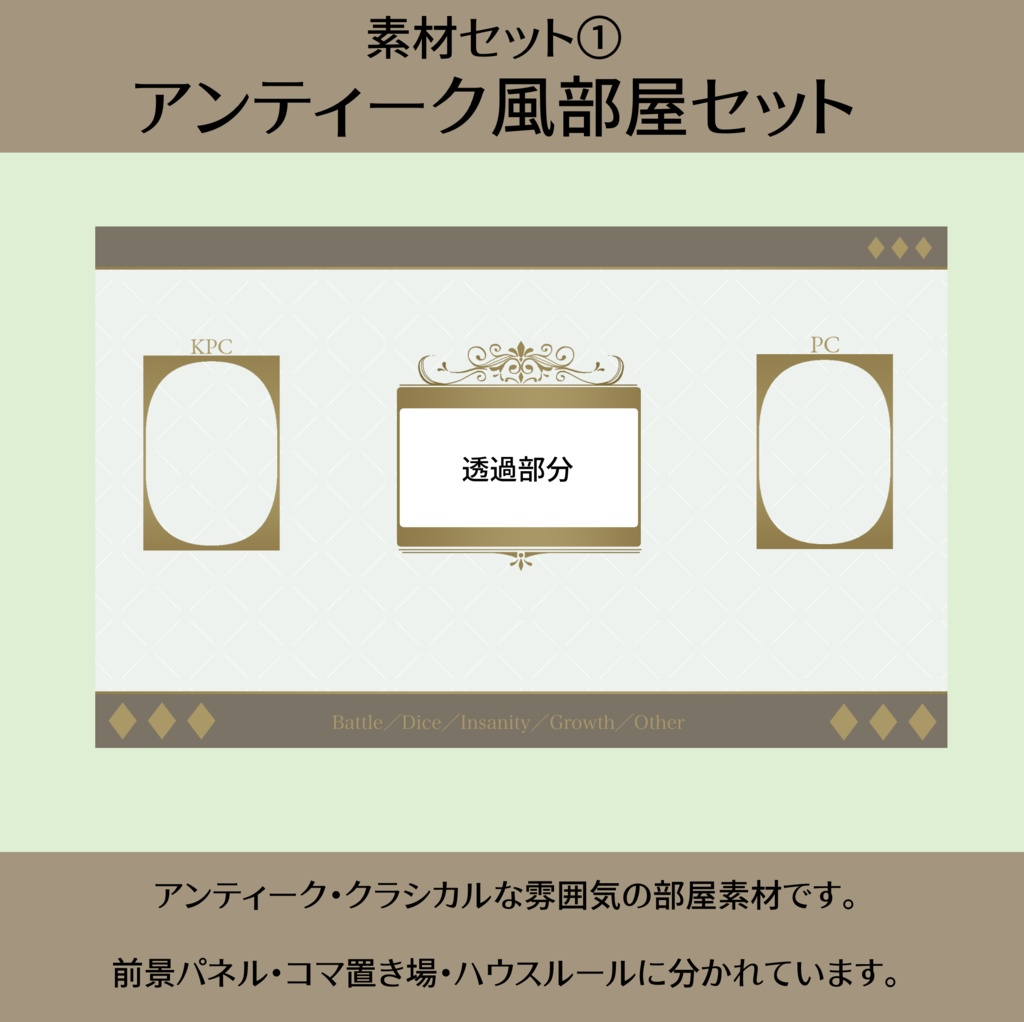 【CoC・TRPG素材】置くだけでパッと使える部屋パネル素材セット【ココフォリア用】