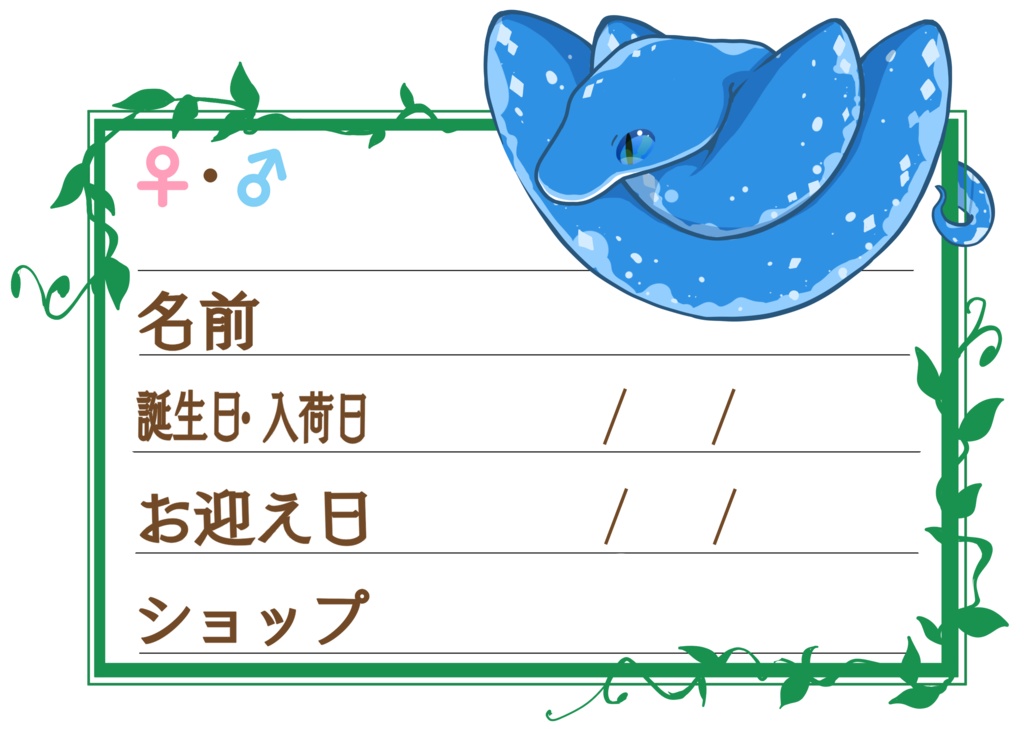ダウンロード版【お名前ステッカー🐍】枠11種類セット グリンパイ(ブルーコンドロ)