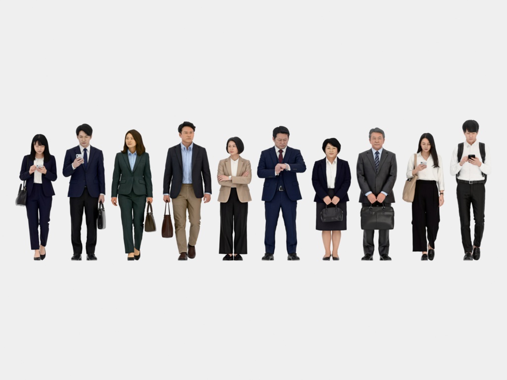 Japanese 3D People Vol.01|日本人ビジネス 3D人物 10体【建築パース・添景】FBX/OBJ/glTF/Blender