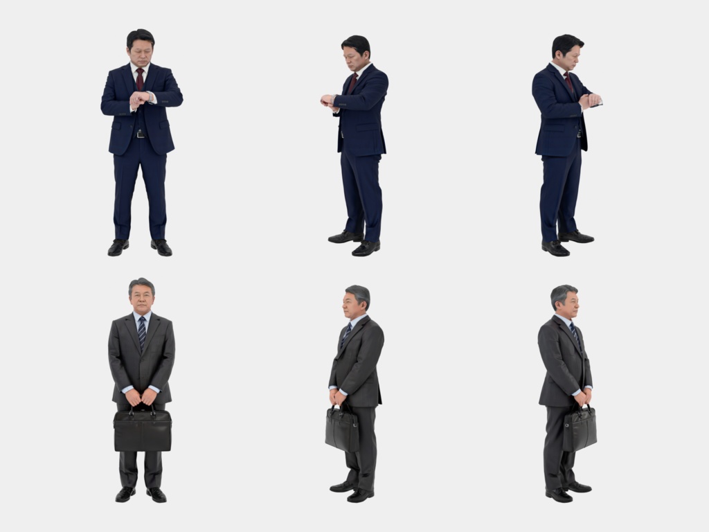 Japanese 3D People Vol.01|日本人ビジネス 3D人物 10体【建築パース・添景】FBX/OBJ/glTF/Blender