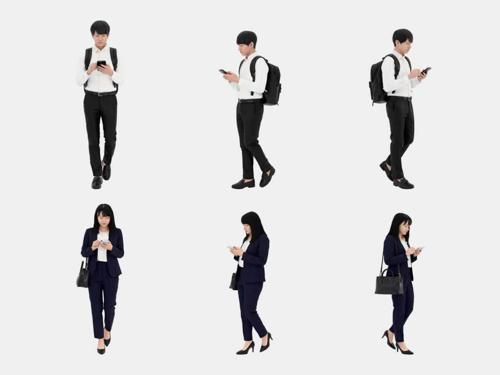 Japanese 3D People Vol.01|日本人ビジネス 3D人物 10体【建築パース・添景】FBX/OBJ/glTF/Blender