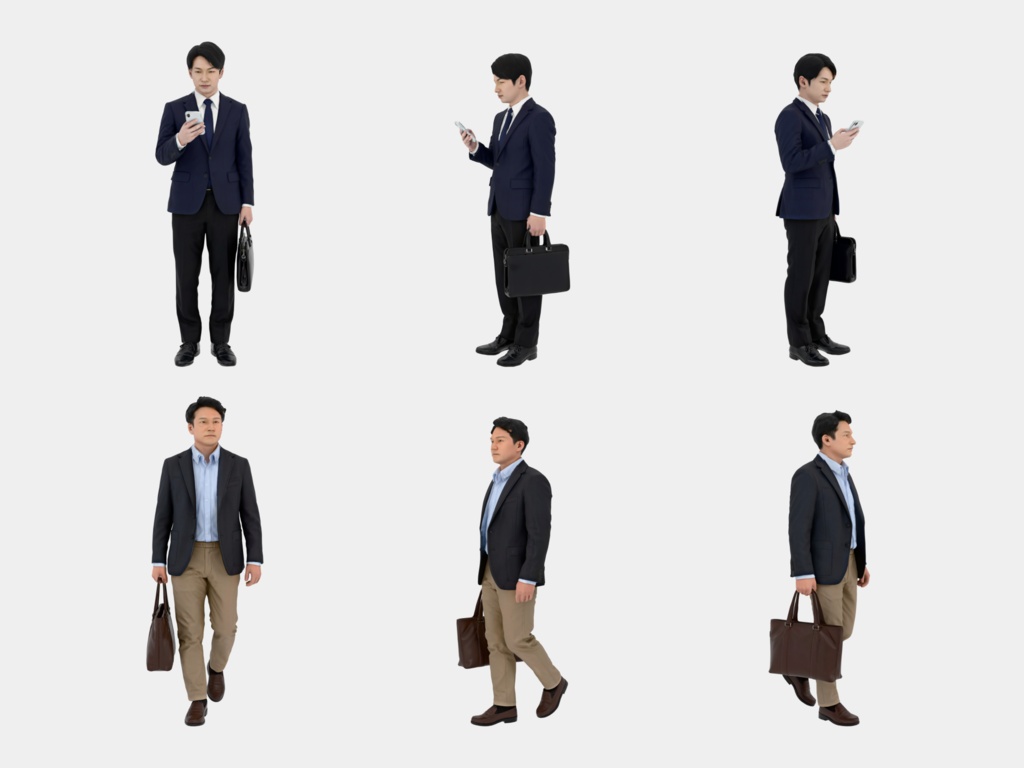 Japanese 3D People Vol.01|日本人ビジネス 3D人物 10体【建築パース・添景】FBX/OBJ/glTF/Blender