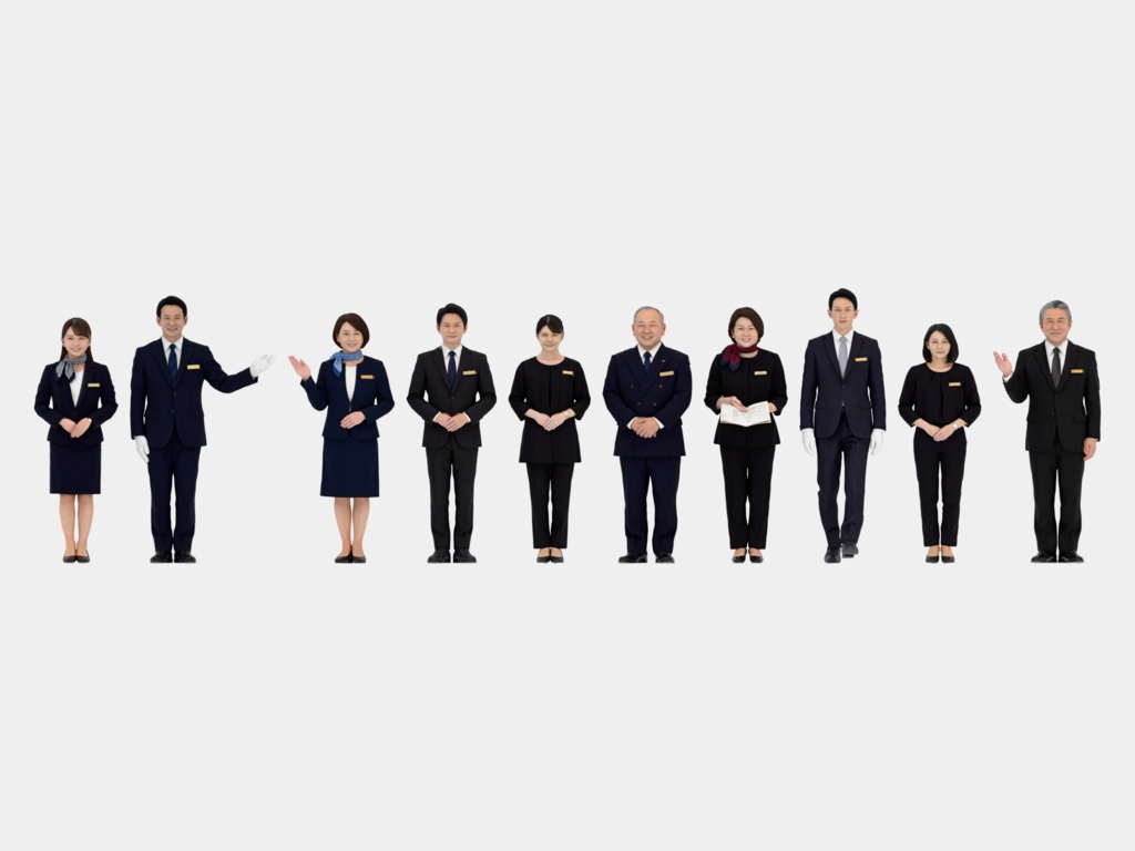 Japanese 3D People Vol.10|日本人ホテルスタッフ 3D人物 10体【建築パース・添景】FBX/OBJ/glTF/Blender