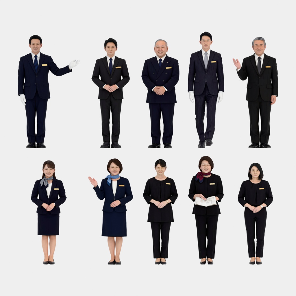 Japanese 3D People Vol.10|日本人ホテルスタッフ 3D人物 10体【建築パース・添景】FBX/OBJ/glTF/Blender