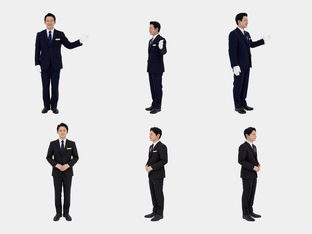 Japanese 3D People Vol.10|日本人ホテルスタッフ 3D人物 10体【建築パース・添景】FBX/OBJ/glTF/Blender