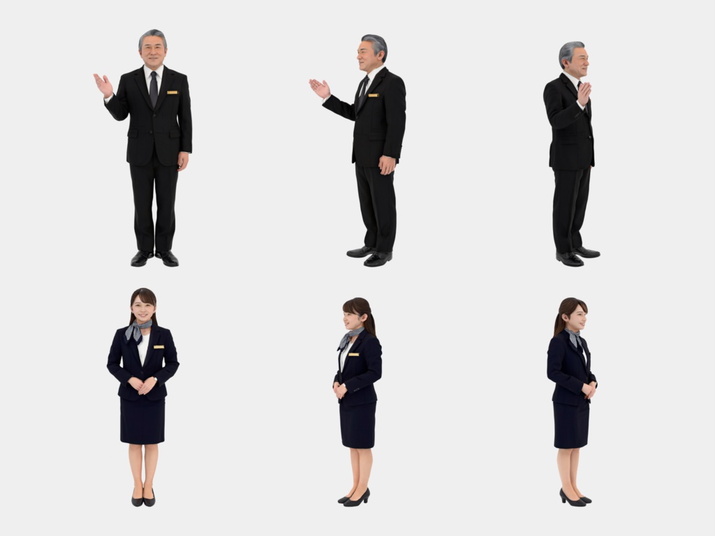 Japanese 3D People Vol.10|日本人ホテルスタッフ 3D人物 10体【建築パース・添景】FBX/OBJ/glTF/Blender