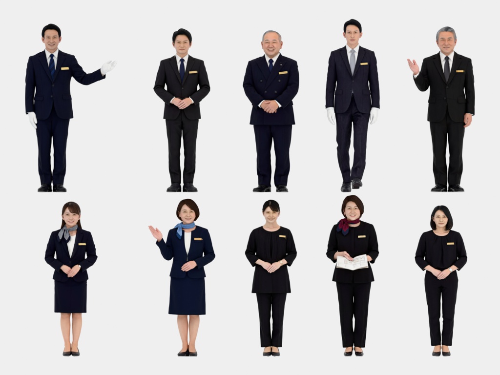 Japanese 3D People Vol.10|日本人ホテルスタッフ 3D人物 10体【建築パース・添景】FBX/OBJ/glTF/Blender