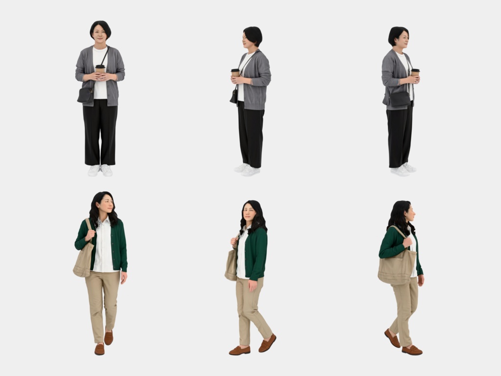 Japanese 3D People Vol.02|日本人カジュアル 3D人物 10体【建築パース・添景】FBX/OBJ/glTF/Blender
