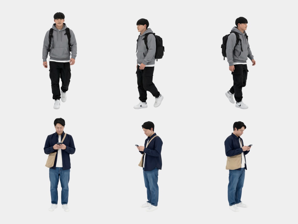 Japanese 3D People Vol.03|日本人 幅広い年代の3D人物 10体(学生〜シニア)【建築パース・添景】FBX/OBJ/glTF/Blender