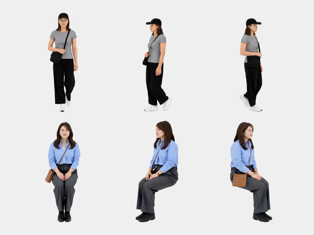 Japanese 3D People Vol.04|日本人 20代の若者 3D人物 10体(立ち・座り)【建築パース・添景】FBX/OBJ/glTF/Blender
