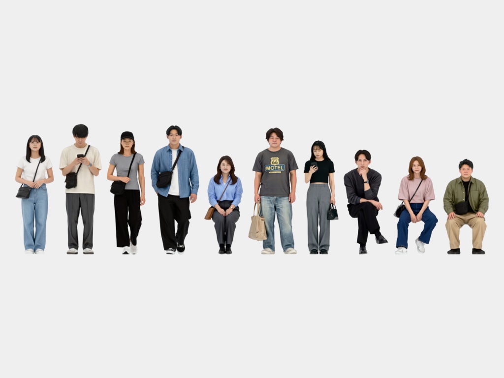 Japanese 3D People Vol.04|日本人 20代の若者 3D人物 10体(立ち・座り)【建築パース・添景】FBX/OBJ/glTF/Blender