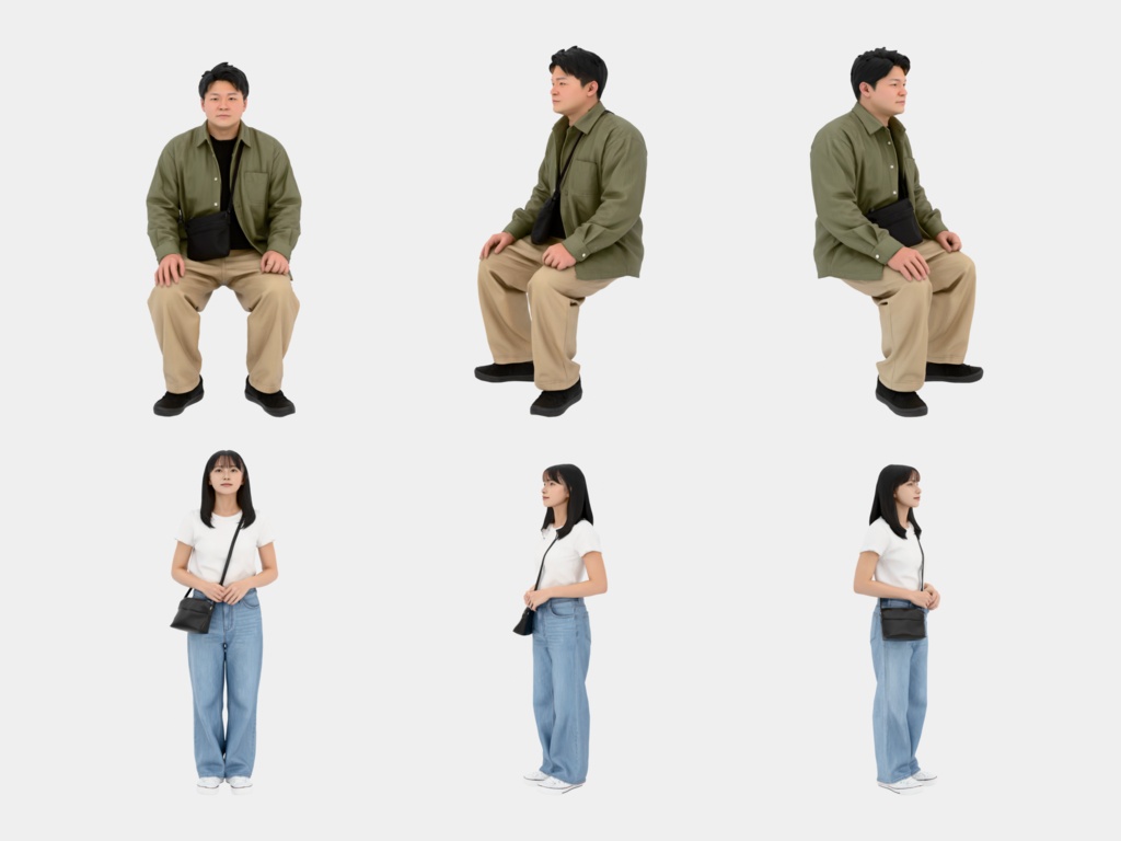 Japanese 3D People Vol.04|日本人 20代の若者 3D人物 10体(立ち・座り)【建築パース・添景】FBX/OBJ/glTF/Blender